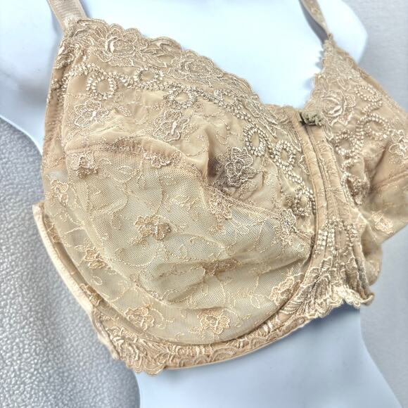 WACOAL 40DDD Nude Renaissance Rose Underwire Bra Lace Plus Size 40F Buff 85720 - Picture 8 of 13
